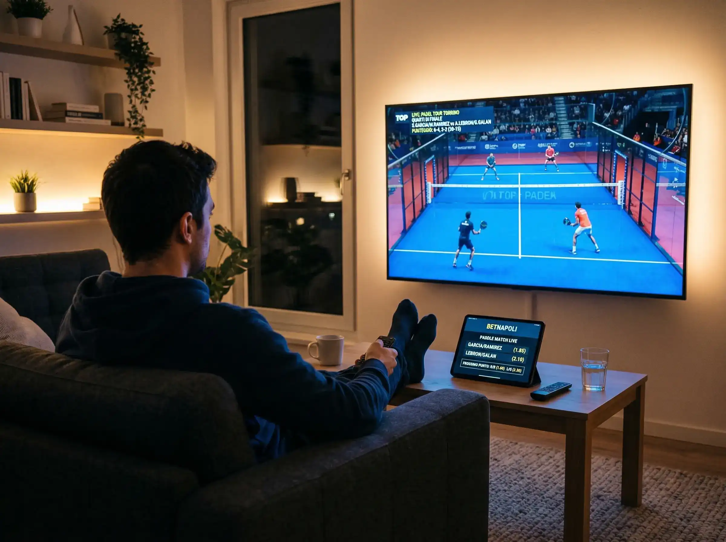 Scommesse live sul padel durante una partita in streaming